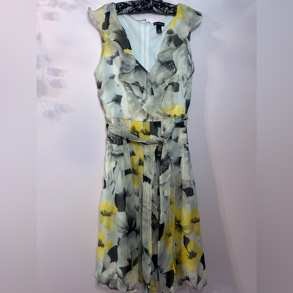 Yellow floral ruffle v-neck women’s dress